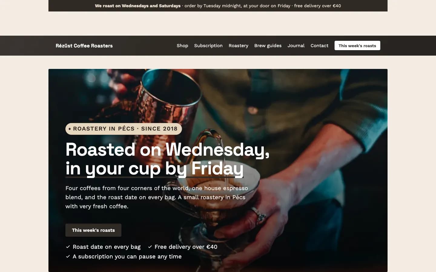 The coffee roastery shop theme's home page